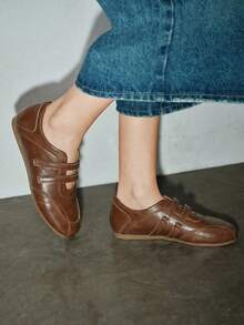 2025新款夏季女式红色魔术贴休闲软底透气皮鞋芭蕾平底鞋 - 棕色 - 查看 3