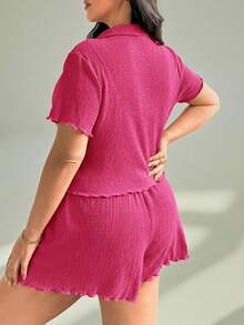 Auralis Plus Size Summertwo-Piece Set,Summer Sets Two Pieces Shorts,Back To School Clothes Tween Girl ,Women Concert Outfit Y2k Pieces,Lounge For Vacation - Hot Pink - View 2