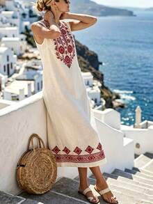 Breezaya Robe imprimée florale à encolure en V et découpe pour femmes, à la mode pour les vacances à la plage - Nude - Voir 5