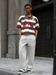 PAVTROS Quần dài nam kiểu dáng thường ngày, thời trang, đa năng, cài một hàng cúc và có dây rút ở eo. - Màu be - Xem 4