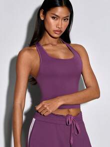Normani Conjunto de 2 piezas de top de tirantes y pantalones de unicolor casual para mujer - Morado - Ver 6