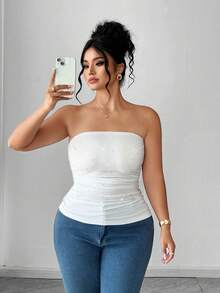 Elenzga Áo camisole xếp ly đính đá lấp lánh, ôm sát, thanh lịch dành cho nữ cỡ lớn - trắng - Xem 6