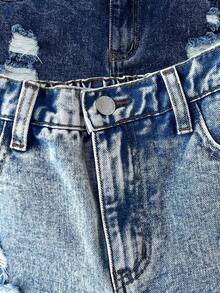 SHEIN 2件套少女蓝黑破洞牛仔短裤 - 彩色 - 查看 4