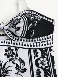 Swim Oasis 2026新款春夏女士两件式泳衣带裙，印花优雅休闲沙滩度假泳装套装 - 黑與白 - 查看 6