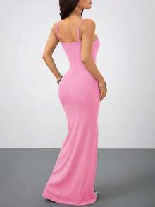 Coolane Đầm dài co giãn dành cho nữ mùa xuân và hè, thích hợp mặc đi lễ hội, đi chơi, hẹn hò, dự tiệc. - Hồng - Xem 2