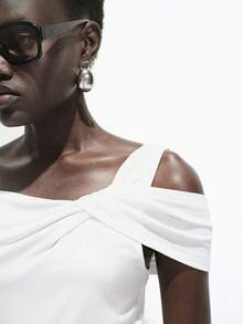 Lumivelle Áo kiểu nữ trễ vai nhún bèo, thích hợp mặc hàng ngày và đi làm, mùa hè. - trắng - Xem 3