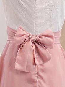 Đầm ren chiffon màu hồng thanh lịch không tay ôm sát người dành cho bé gái tuổi teen, thích hợp cho tiệc tối, Giáng sinh, Halloween, đám cưới, làm phù dâu, dạ hội, lễ tốt nghiệp, tựu trường và các dịp khác. - Hồng - Xem 4