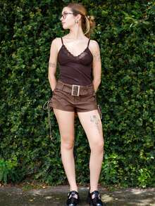 Ananda Vibes Women's Solid Color Lace Patchwork Casual Fashion Camisole Top, Summer - Coffee Brown - View 4