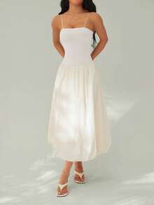 SHEIN PETITE Damen Aprikot Elegantes romantisches modernes Abendkleid für Dates, Dinner und den täglichen Gebrauch, tailliert, gerafft, trägerlos, Frühling/Sommer - Beige - Übersicht 8