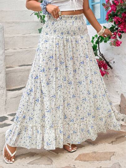 Vionelle Chân váy dài họa tiết thanh lịch dành cho nữ cỡ lớn, thích hợp cho mùa xuân/hè.