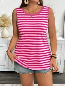 EMERY ROSE Conjunto de 3 piezas para mujer talla grande con top sin mangas con cuello redondo, a rayas y de unicolor - Multicolor - Ver 4