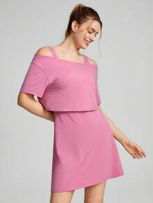 GLOWMODE 2 Pieces Pima Cotton  Active Midi Dress Set Daily Casual - Pink - View 7