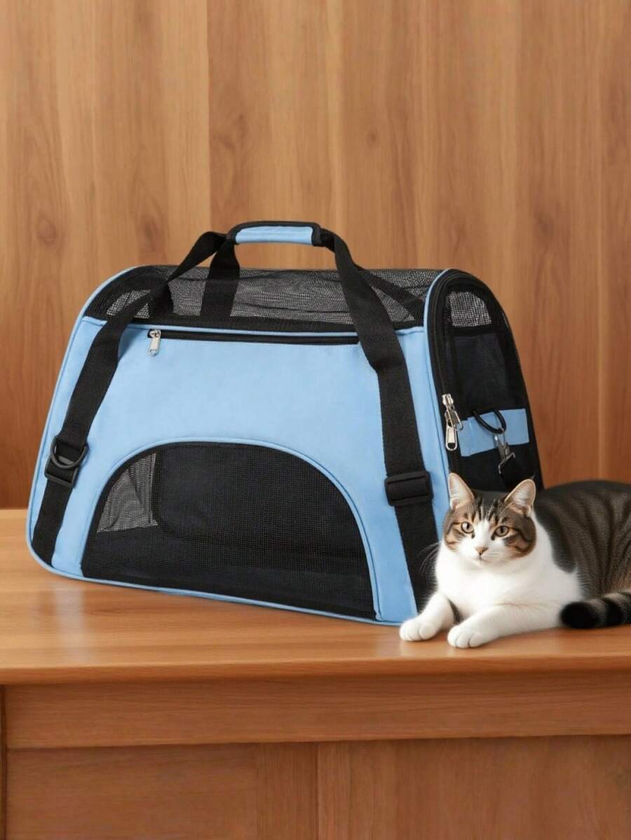 1pc Large Capacity Portable Pet Carrier Bag, Breathable & Fashionable For Outdoor Use With Small/Medium Cats & Dogs - Multicolor - View 1