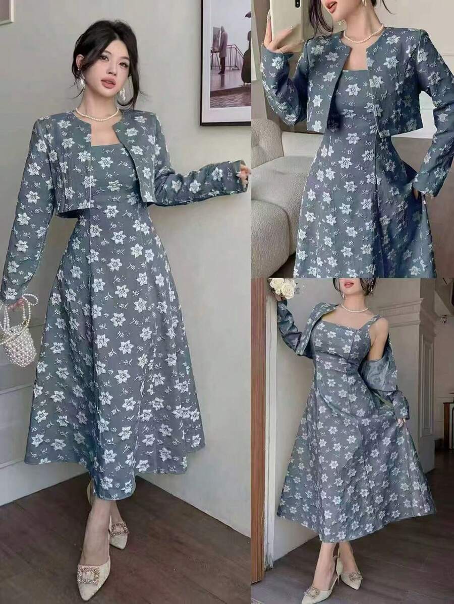 Modelyn Elegant Outdoor Ladies Jacquard Suit - Blue - View 1