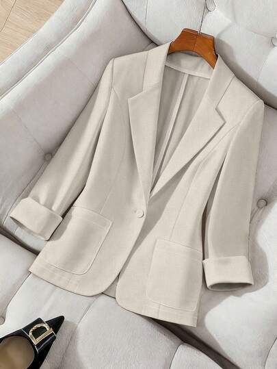 Franclia 女士纯色缺角领口袋办公通勤西装外套