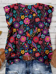 EMERY ROSE Plus Size Women Summer Casual Floral Print Retro Style Button Down Shirt Autumn And Winter Chic Blouses For Women Fall - Multicolor - View 2