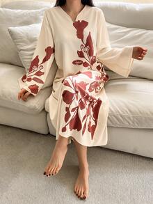 DAZY Floral Pattern Loose 3/4 Sleeve Dress, Spring Outfit, Women Sleepwear Dress - White - View 3