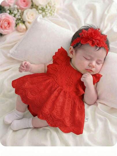 Pelele de volantes con bordado floral blanco casual de vacaciones para bebé niña recién nacida