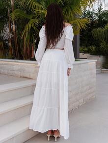 Bris Aura Bộ 2 áo ba lỗ ngắn trơn và chân váy dài cho nữ - trắng - Xem 2