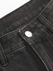 DAZY 女士牛仔半身裙 低腰牛仔裙 - 黑色 - 查看 7