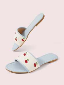 CUCCOO DOLLMOD Sandalias azules cómodas para damas, sandalias bordadas con diseño de cerezas de viento dulce - Azul - Ver 4