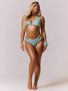 MUSERA Plus Size Contrast Layered Striped Polka Dot Bikini Bottoms Only Spring Summer Vacation Holiday Cute Elegant Beach Swim Festival Ibiza Print - Multicolor - View 5