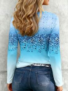 EMERY ROSE Camiseta de cuello redondo de manga larga con estampado digital, ajuste estándar para mujer - Multicolor - Ver 2