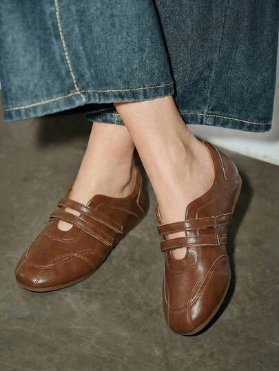 2026 New Summer Women Red Hook And Loop Casual Soft Bottom Breathable Leather Shoes,Ballet Flats