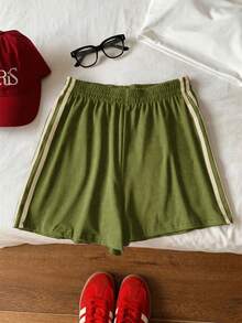 Comfortcana Contrast Striped Side Lounge Shorts - Green - View 2