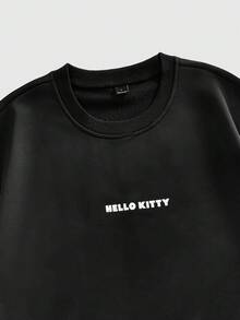 ROMWE MEN HELLO KITTY AND FRIENDS | ROMWE تي شيرت رجالي كاجوال بطبعة حرف وقطة على الرقبة المستديرة، أكمام قصيرة، صيفي - الأسود - مشاهدة 3