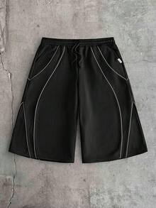 AXEPEAK Quần short nam dáng rộng, có dây rút ở eo và túi, kiểu dáng thường ngày. - màu đen - Xem 6