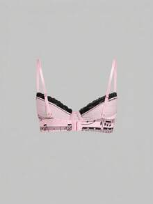 ROMWE Áo lót kiểu Gothic Lolita Y2K với họa tiết nốt nhạc khắp thân áo và viền ren tương phản. - Màu Hồng baby - Xem 2