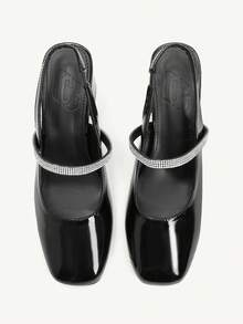 CUCCOO CHICEST 欧美时尚方头粗跟水钻气质包头凉鞋 2026 尖头皮带扣后跟绑带单鞋 - 黑色 - 查看 2