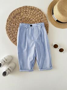 SHEIN Baby Boy Cute Summer Casual Striped Relaxed Pants,Suitable For Birthday Party,Rave,Evening Party,Performance,Wedding,Baby's 1st Month,Christening - Blue - View 5