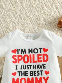 Body bébé garçon avec slogan en lettres, body blanc à manches courtes pour nouveau-né neutre, tenue unisexe pour bébé, toutes saisons - Blanc - Voir 5