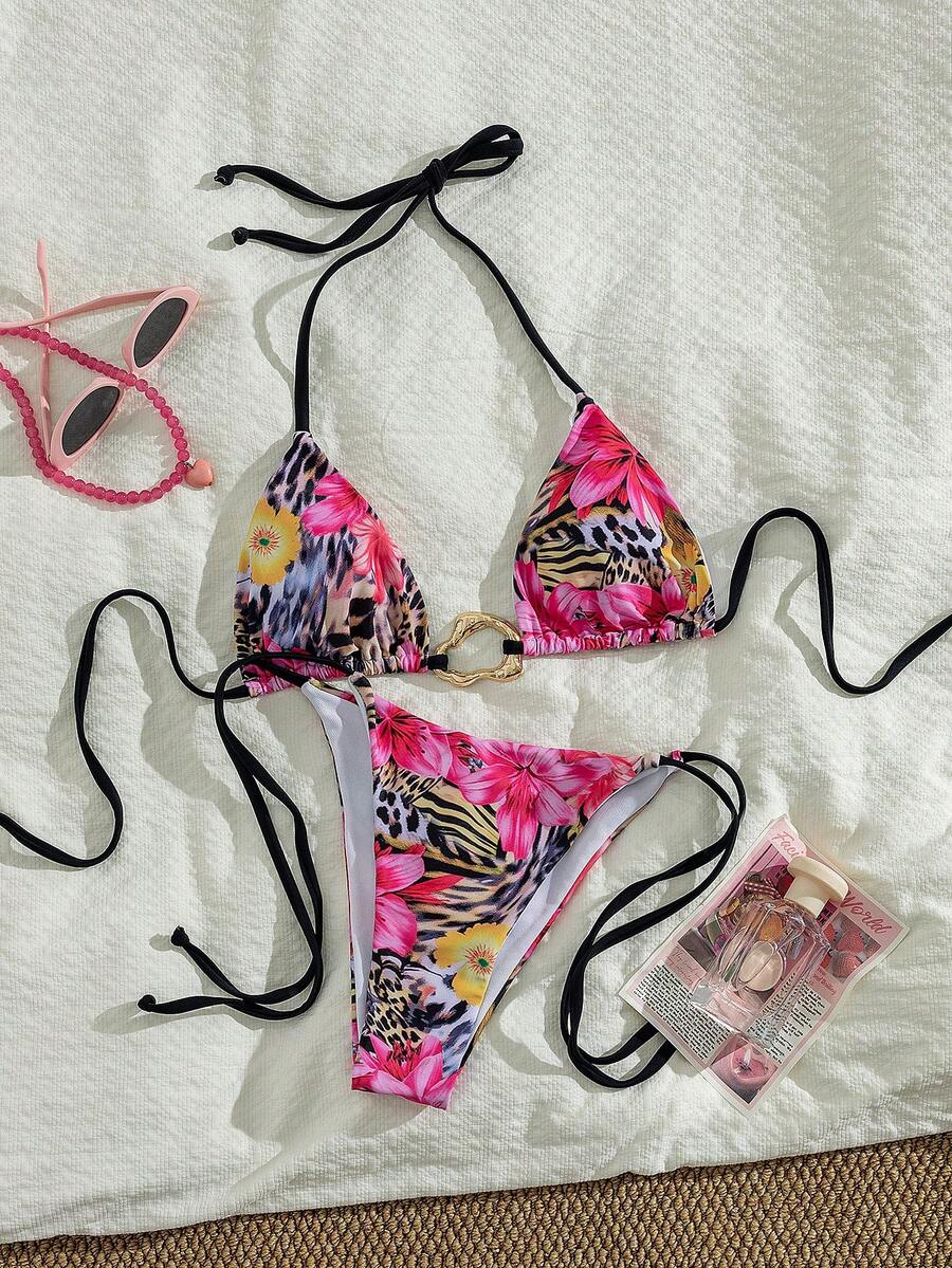 Swim SXY Bộ đồ bơi hai mảnh gợi cảm buộc dây cổ in hoa dành cho nữ, đồ bơi thanh lịch cho kỳ nghỉ biển. - Nhiều màu - Xem 1