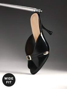 SHUZIA Wide Fit Ladies Sexy Stiletto Heel Slip-On Sandals - Black - View 5