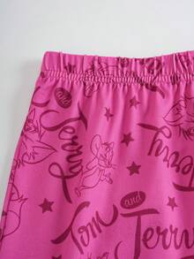 TOM & JERRY X SHEIN Bộ đồ ngủ nữ in hình hoạt hình gồm áo hai dây và quần short thời trang, đồ mặc nhà. - Hồng - Xem 5