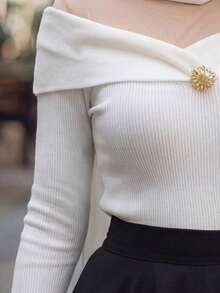 Calvaya 法式时尚休闲风白色V领针织打底衫长袖靓丽百搭白色上衣优雅奢华秋冬上衣T恤女T恤女上衣秋季服装女 - 白色 - 查看 6