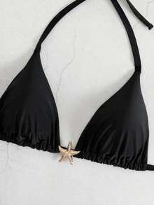 Swim Basics Plus Size Women's Solid Color Halter Bikini Top, Summer - Black - View 4