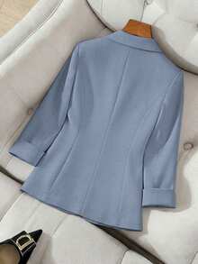 Franclia 女士纯色单扣休闲百搭通勤长袖西装外套商务西装女式西装外套套装办公室西装外套女士西装外套蓝色西装外套 - 藍色 - 查看 2