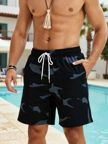 VIVINTIMO Plus Size Men's Camouflage Print Drawstring Waist Beach Shorts Holiday / Vacation / Beach / Hawaii / Tropical / Swim /  Bathing - Black - View 7