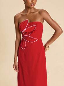 Travachic Women's Floral Decor Backless Dress - Red - View 6