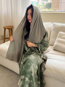 DAZY Elegant blommig lös lång morgonrock för kvinnor - Grön - Visa 3