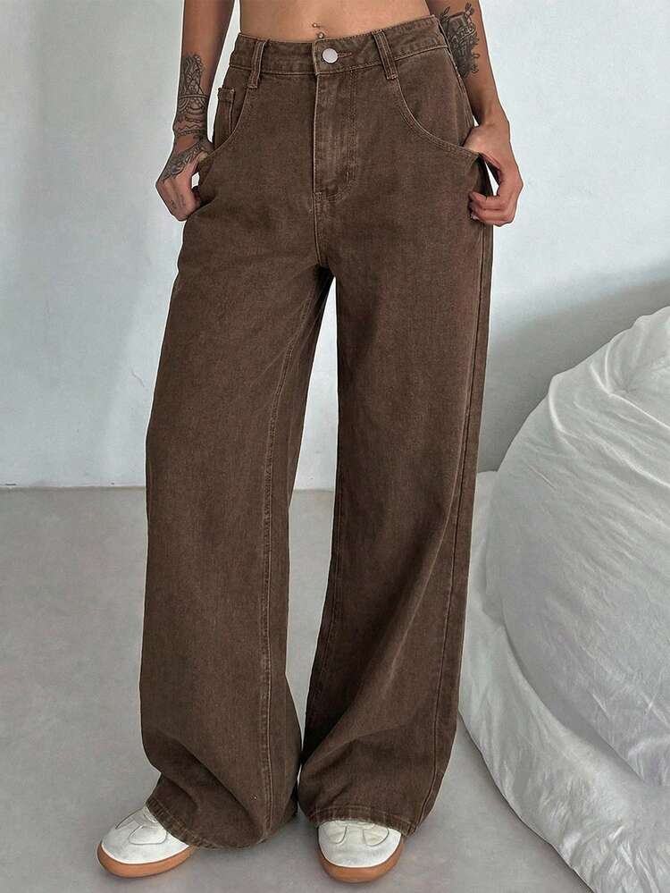 Women's Loose Straight Leg Casual Jeans, Street Style
