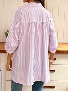 SHEIN Maternity Striped Drop Shoulder Single-Breasted Casual Loose Shirt - Pink - View 2