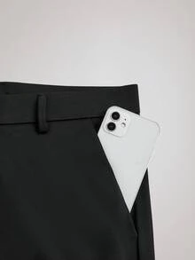 Officeau 男士修身休闲锥形弹力西装裤，薄款面料，商务正装黑色西裤，夏季 - 黑色 - 查看 5