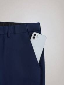 Officeau 3 PiecesMen's Suit Set: Jacket, Vest, And Trousers, Contrast Collar Formal Attire For Wedding, Party, Gathering - Navy Blue - View 8