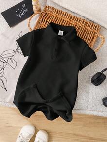 SHEIN Macacão branco de malha, macio e confortável, para bebês recém-nascidos (meninos e meninas), com mangas curtas. Ideal para uso interno e externo, no dia a dia, para esportes, brincadeiras, festas, ensaios fotográficos, férias, casamentos, chás de bebê, batizados e aniversários de 1 ano. - Preto - Ver 5