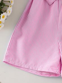 SHEIN Elladie kids 女童（小号）碎花吊带连体裤，蓝白相间，甜美舒适，配大碎花腰带，夏季休闲女童装 - 粉色 - 查看 8